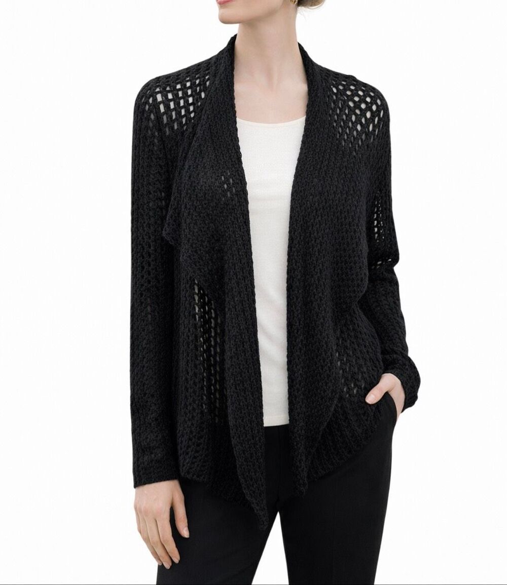 Beyond Threads Baby Alpaca Open Knit Waterfall Cardigan Black NWT Large